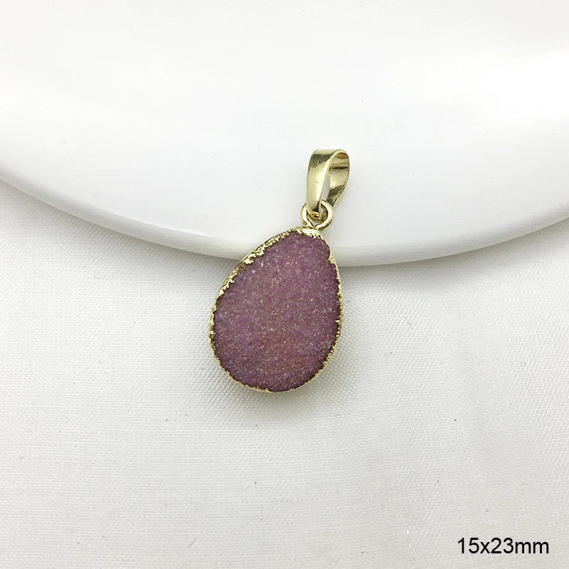 Natural Druzy Quartz Geode Stone Pendant with Crystal Charms for Necklace