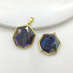 Natural Druzy Quartz Geode Stone Pendant with Crystal Charms for Necklace