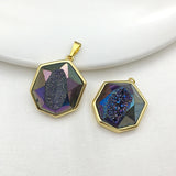 Natural Druzy Quartz Geode Stone Pendant with Crystal Charms for Necklace