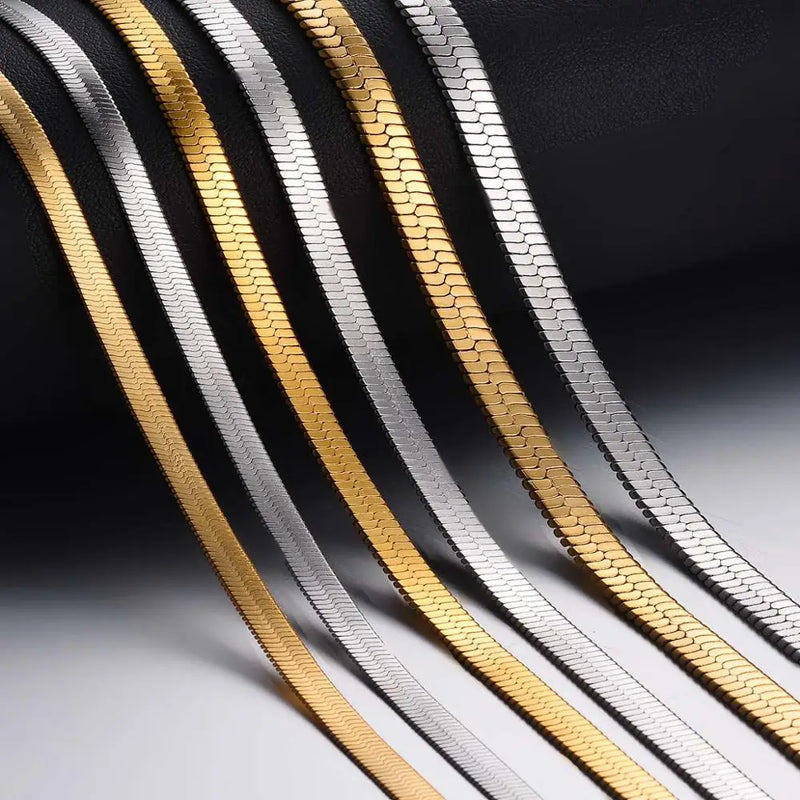 Stainless Steel Flat Snake Chain Necklace 4mm/5mm/6mm Not Allergic