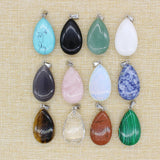 Gemstone Pendant Natural Stone Drop Beads Lapis Agate Quartz Crystal Necklace