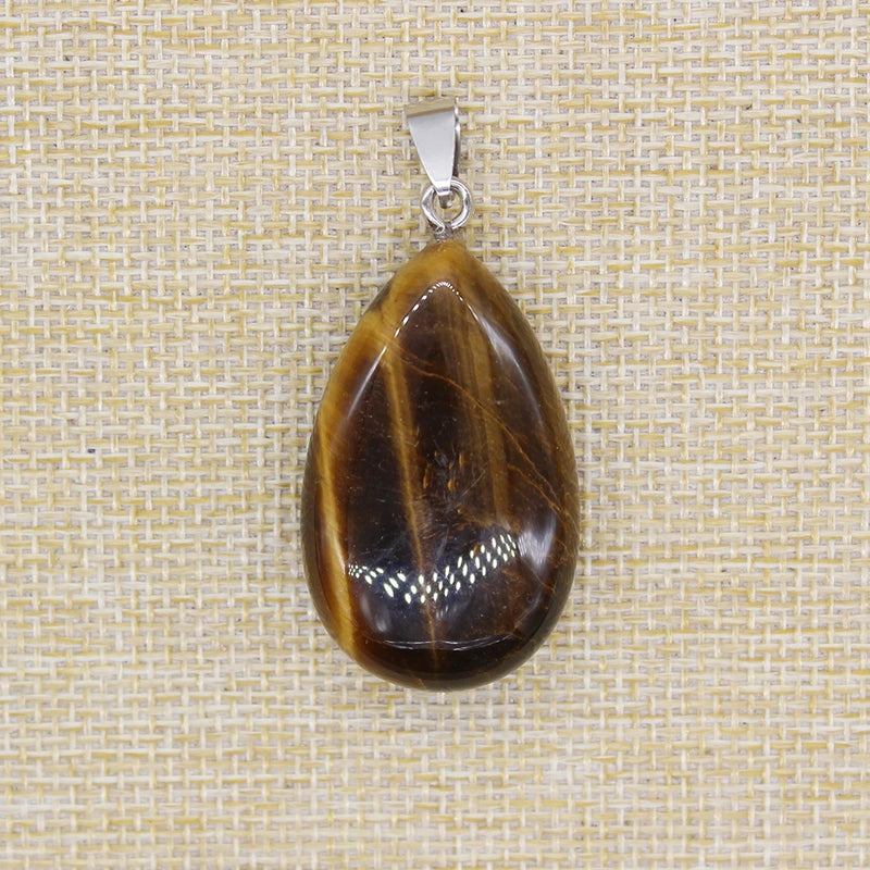 Gemstone Pendant Natural Stone Drop Beads Lapis Agate Quartz Crystal Necklace