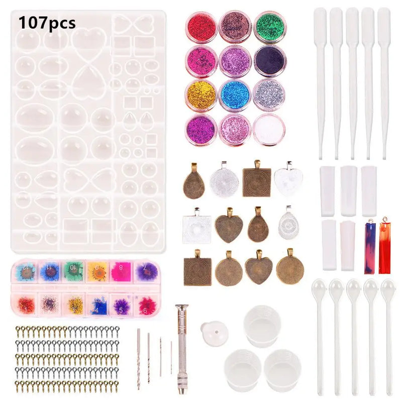 107pcs DIY Crystal Silicone Mold Set Rings Necklace Pendant Jewelry Molds