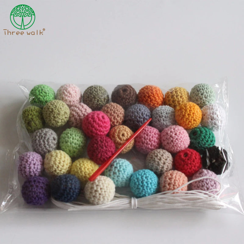 36pcs 20mm Round Knitting Crochet Wooden Beads DIY Jewelry Loose Beads