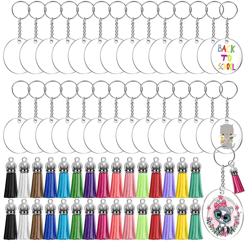 Acrylic Circle Blanks Keychain Tassels Set for DIY Keychains