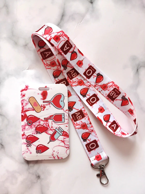 Blood Card Lanyard ID Holder Neck Strap Keychain