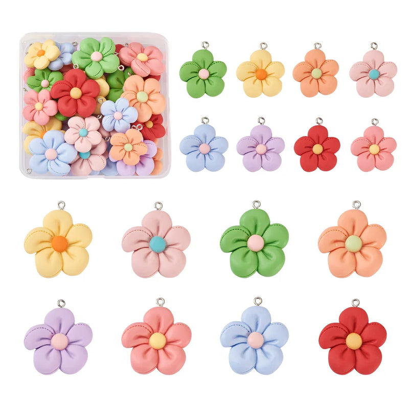 Resin Flower Charms Mixed Colors for DIY Jewelry Making