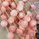 Pink Coral Flower Carving Loose Beads 13mm for Bracelets