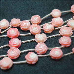 Pink Coral Flower Carving Loose Beads 13mm for Bracelets