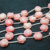 Pink Coral Flower Carving Loose Beads 13mm for Bracelets