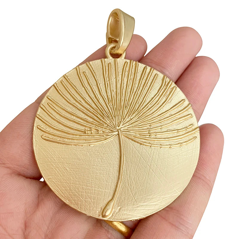 Large Boho Dandelion Flower Round Matt Charms Pendants
