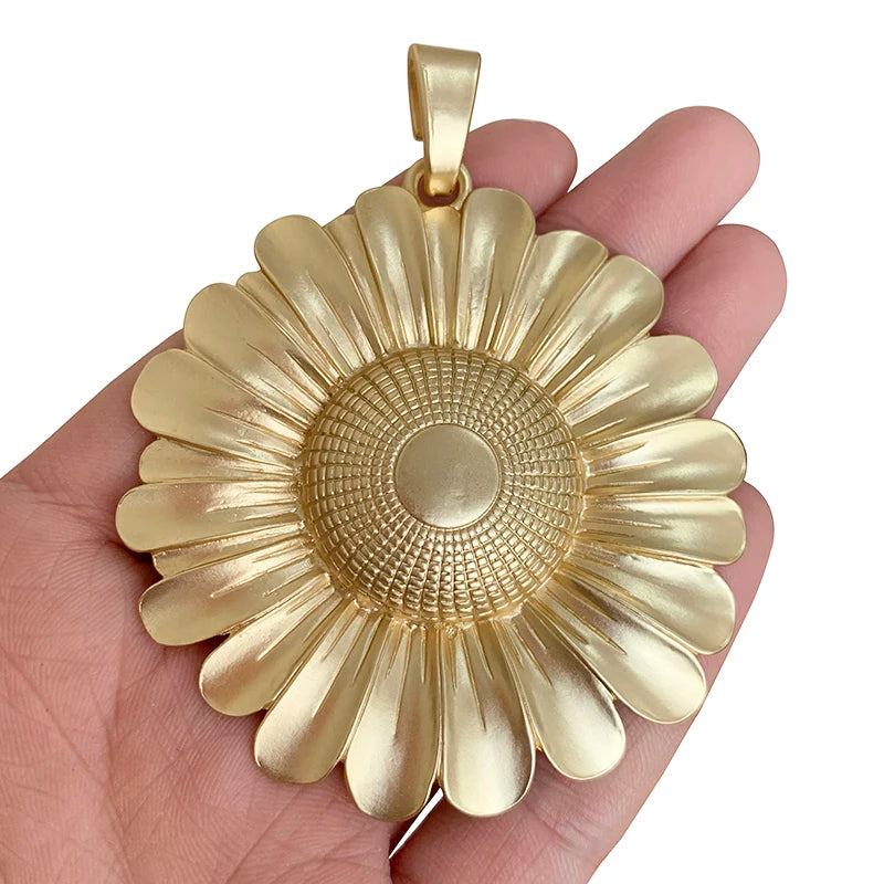 Large Sunflower Flower Antique Charms Pendant for Jewelry Making