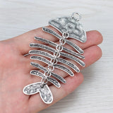 Tibetan Silver Large Fish Bone Charms Pendants for Jewelry Making