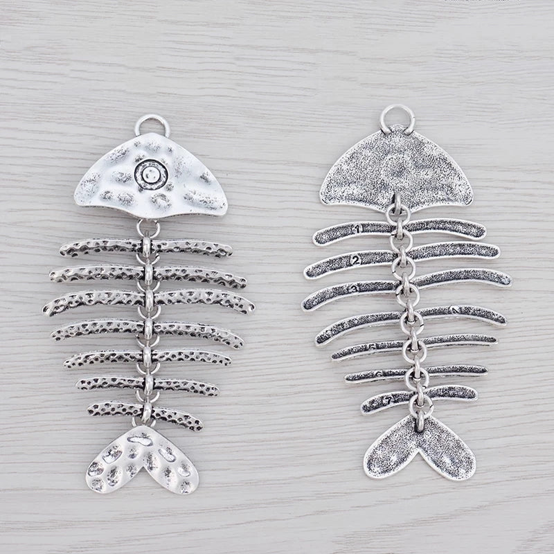 Tibetan Silver Large Fish Bone Charms Pendants for Jewelry Making