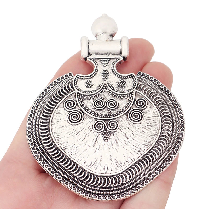Tibetan Silver Large Tribal Bohemia Boho Oval Charms Pendants 89x69mm