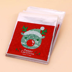 100pcs Red Christmas Elk Wedding Cookie Packaging Self-Adhesive Bags