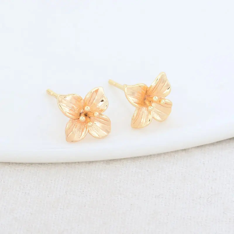 10*10.5MM 14K Plated Brass Flowers Stud Earrings DIY Jewelry Making