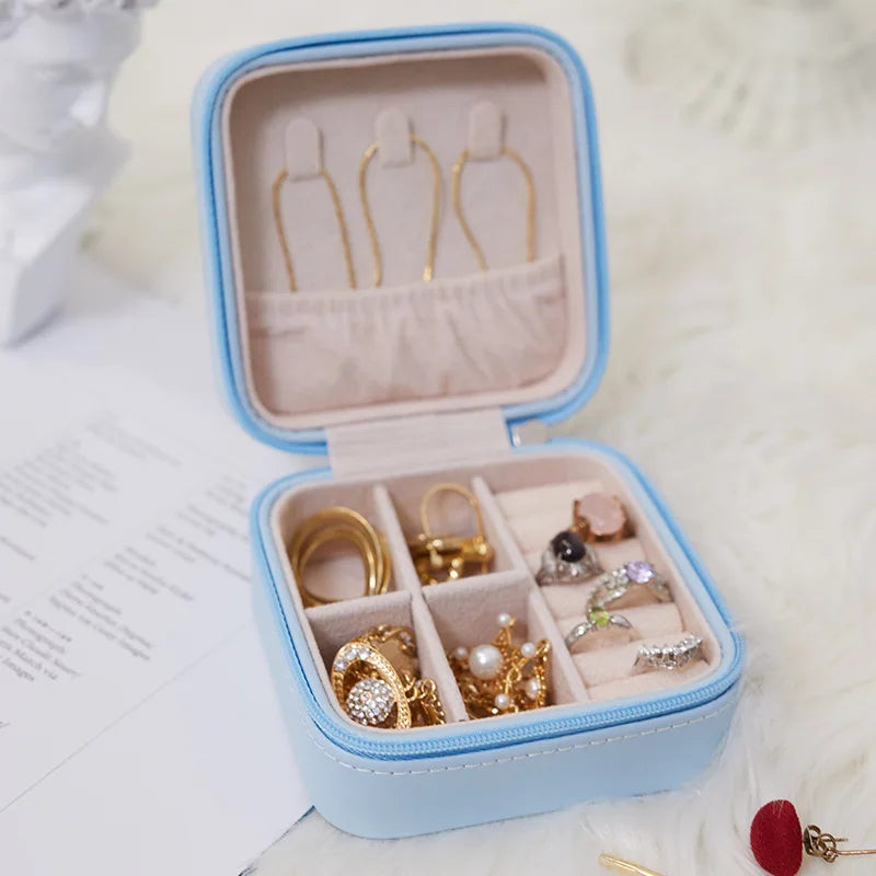 Portable Jewelry Box Organizer Travel Jewelry Case Leather Storage