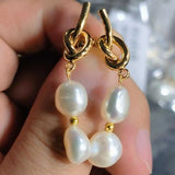 10-11MM Baroque Pearl Dangle Earrings 14K Ear Stud Hook