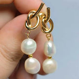 10-11MM Baroque Pearl Dangle Earrings 14K Ear Stud Hook