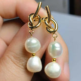 10-11MM Baroque Pearl Dangle Earrings 14K Ear Stud Hook