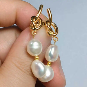 10-11MM Baroque Pearl Dangle Earrings 14K Ear Stud Hook