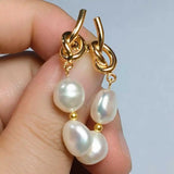 10-11MM Baroque Pearl Dangle Earrings 14K Ear Stud Hook