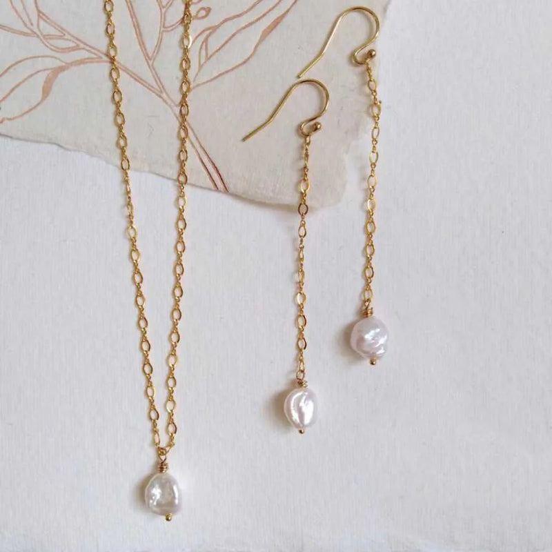 10-11MM Natural Freshwater Baroque Pearl Pendant Earring Set