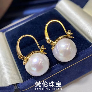 18K Wrapped Round Freshwater Pearl Earrings for Men & Women