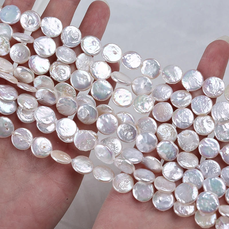 10-11mm AA Fresh Water Cultured Coin Shape Beads String