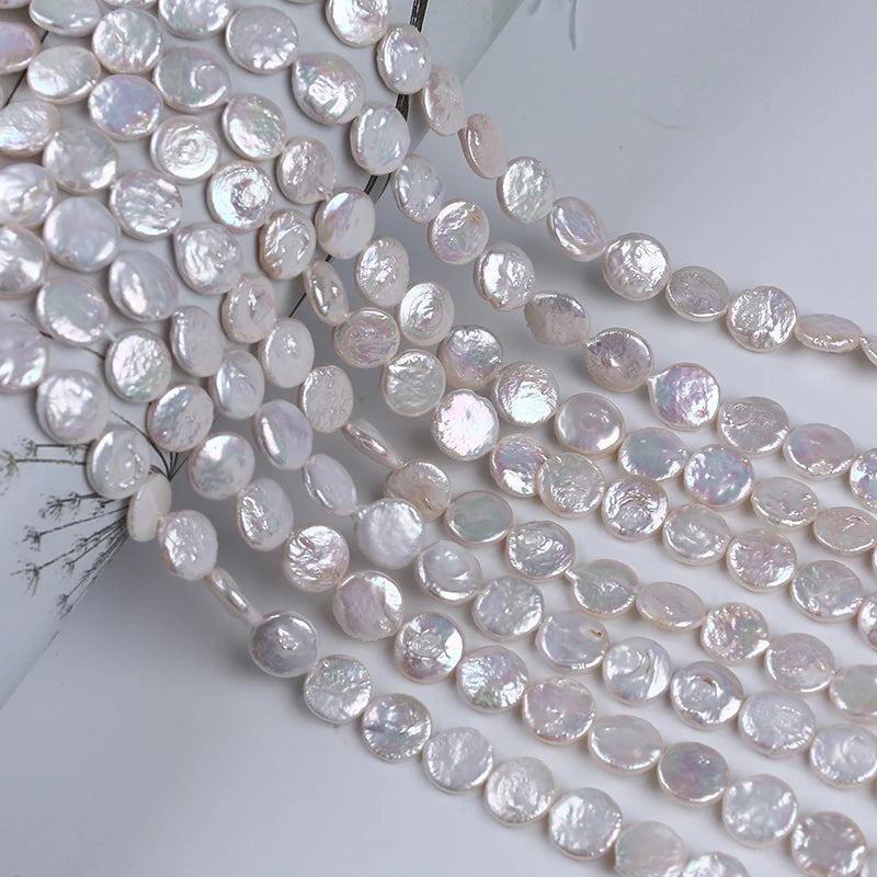 10-11mm Natural Freshwater Coin Shape Pearl Strand