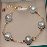 Baroque Pearl Adjustable Bracelet 7.5" Wedding Round Party Gift