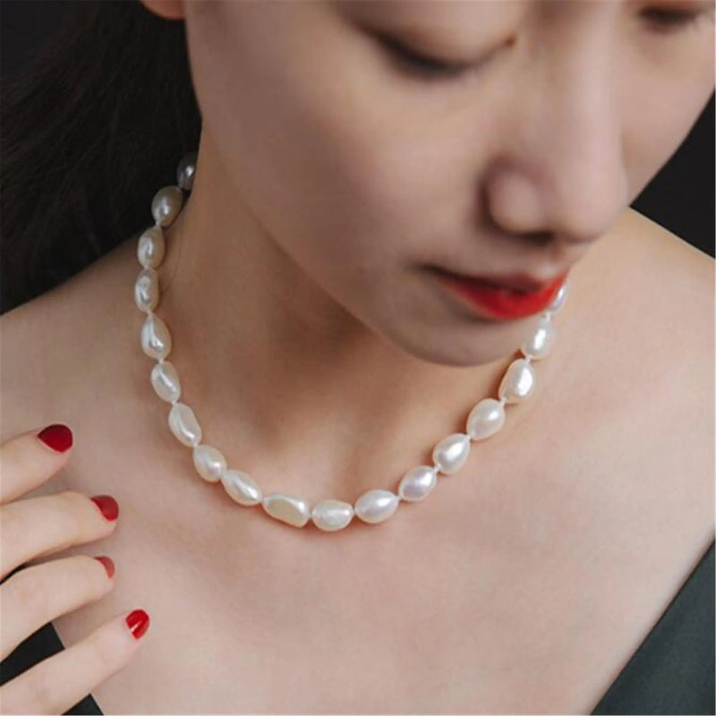 Baroque Pearl Pendant Necklace 18 inches with Aurora Chain