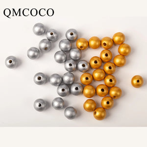 Golden Silver Wooden Beads DIY Crafts Toys Accessories 10-25mm