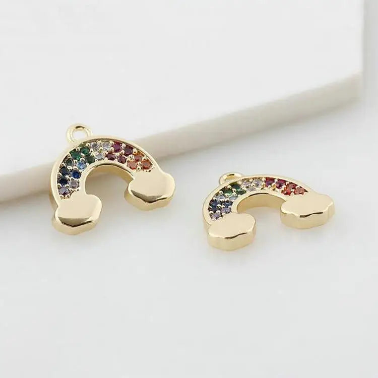 10x12MM 14K Brass Zircon Rainbow Charm Pendant DIY Jewelry Making Findings