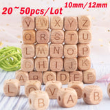 10/12mm 20/50Pcs Beech Wooden English Letters Bead for DIY Jewelry Making
