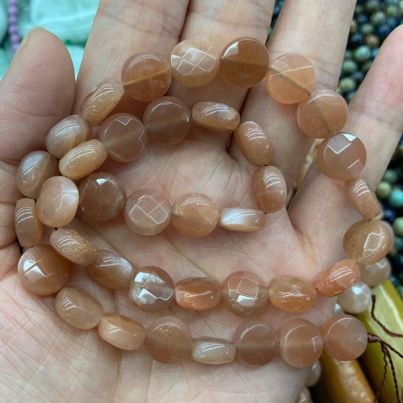 10/12mm Sunstone Beads Coin Orange Loose Stone Beads DIY Jewelry Making