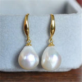 Baroque Pearl Earrings 18K Dangle Hook Cultured Teardrop