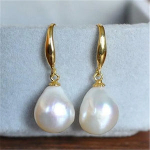 Baroque Pearl Earrings 18K Dangle Hook Cultured Teardrop