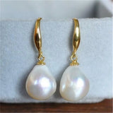 Baroque Pearl Earrings 18K Dangle Hook Cultured Teardrop