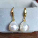 Baroque Pearl Earrings 18K Dangle Hook Cultured Teardrop