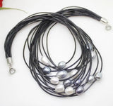 Gray Freshwater Pearl Pendant Necklace Leather Cord Magnet Clasp