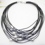 Gray Freshwater Pearl Pendant Necklace Leather Cord Magnet Clasp