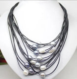 Gray Freshwater Pearl Pendant Necklace Leather Cord Magnet Clasp