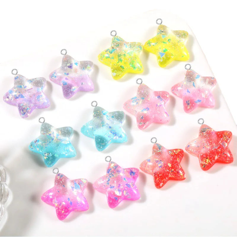 Resin Glitter Gradient Pentagram Star Charms for Jewelry Making