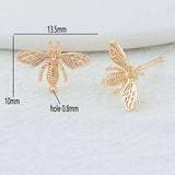 14K Plated Brass Bee Stud Earrings for DIY Jewelry Making