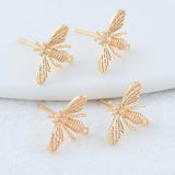 14K Plated Brass Bee Stud Earrings for DIY Jewelry Making