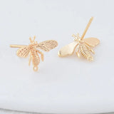14K Plated Brass Bee Stud Earrings for DIY Jewelry Making