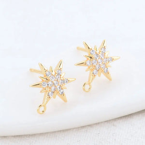 14K Brass Zircon Star Shape Stud Earrings Pins Jewelry Making