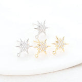 14K Brass Zircon Star Shape Stud Earrings Pins Jewelry Making